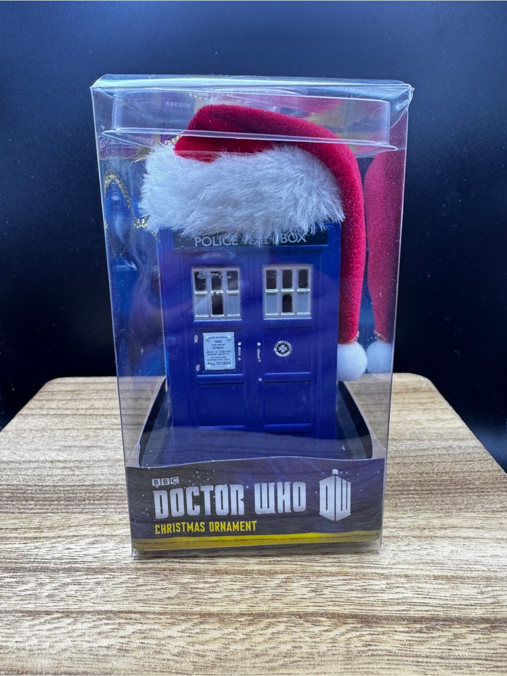 Doctor Who TARDIS Christmas Ornament - Blue with Red Santa Hat NEW